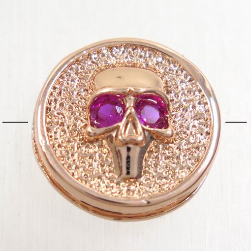 copper Skull beads paved zircon, rose gold