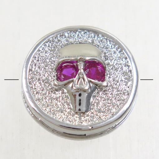 copper Skull beads paved zircon, platinum plated