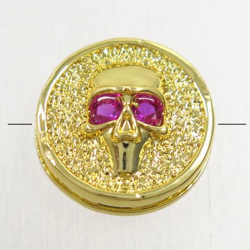 copper Skull beads paved zircon, gold plated