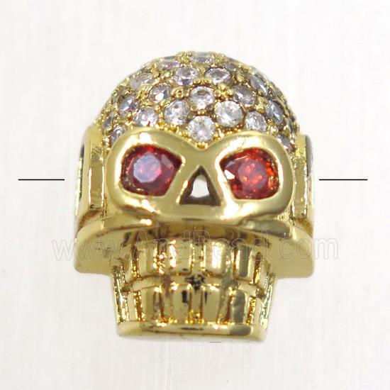 copper Skull beads paved zircon, gold plated