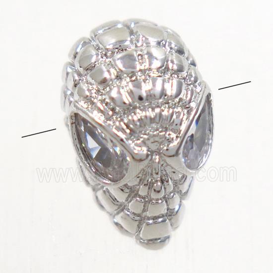 copper skull beads paved zircon, platinum plated