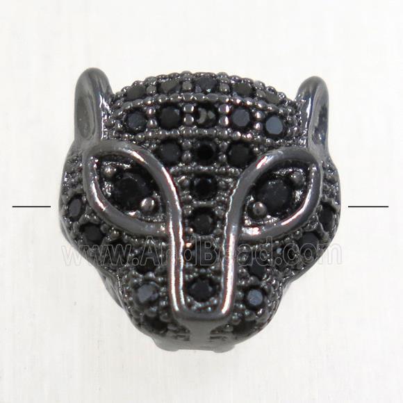 copper foxHead beads paved zircon, black plated