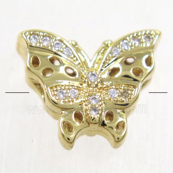 copper butterfly beads paved zircon, gold plated
