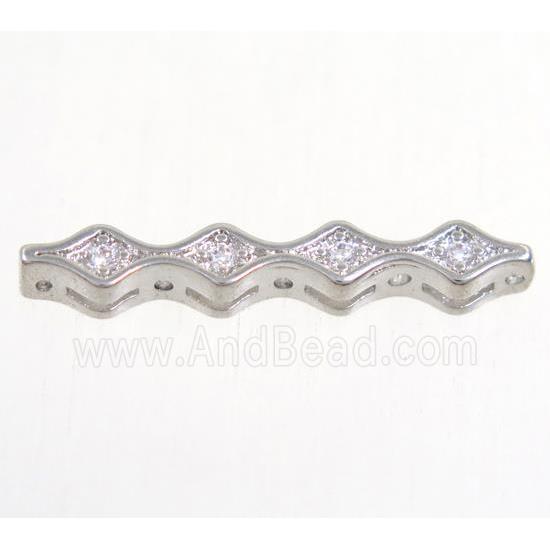 copper stick bead paved zircon, platinum plated