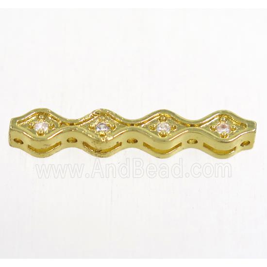 copper stick bead paved zircon, gold plated