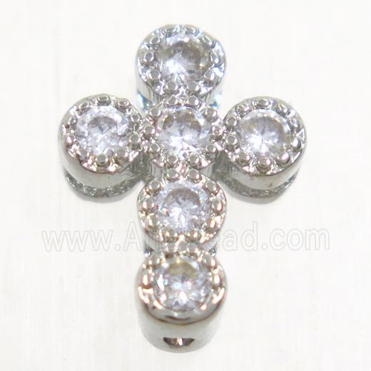 copper cross beads paved zircon, platinum plated
