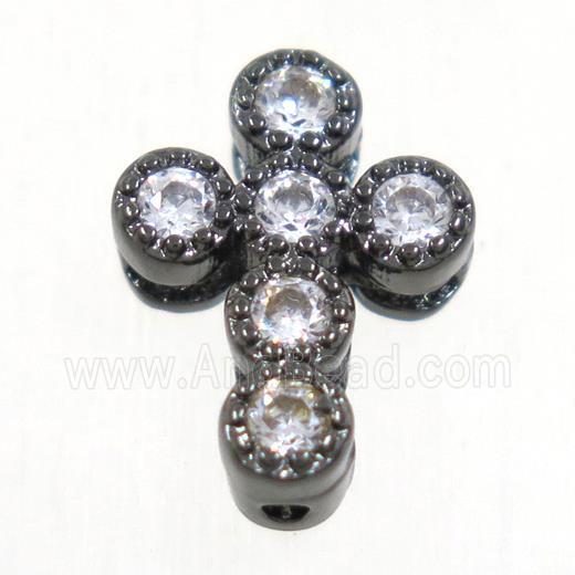 copper cross beads paved zircon, black plated