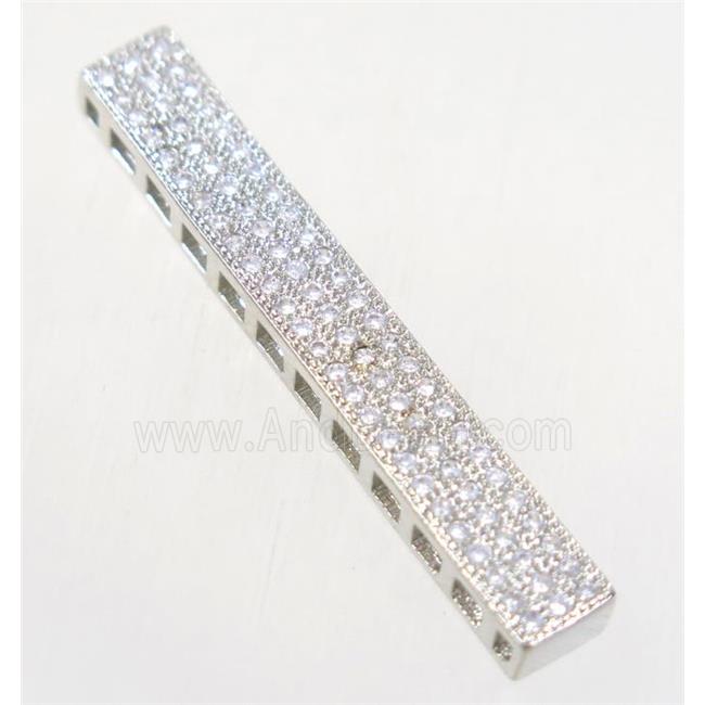 copper rectangle beads paved zircon, platinum plated