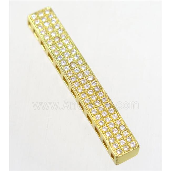copper rectangle beads paved zircon, gold plated