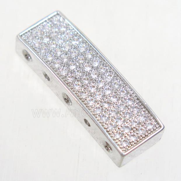 copper rectangle beads paved zircon, platinum plated