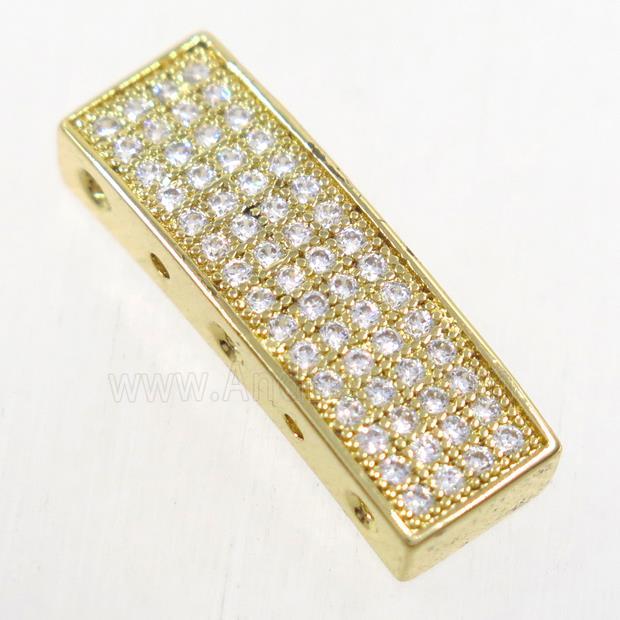 copper rectangle beads paved zircon, gold plated