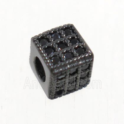 European style copper cube beads paved zircon, black plated