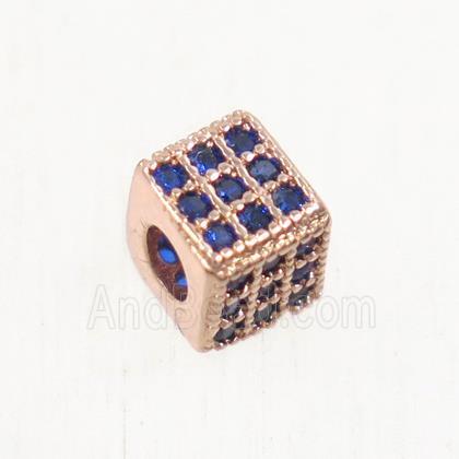 copper cube beads paved zircon, rose gold