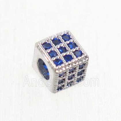 copper cube beads paved zircon, platinum plated