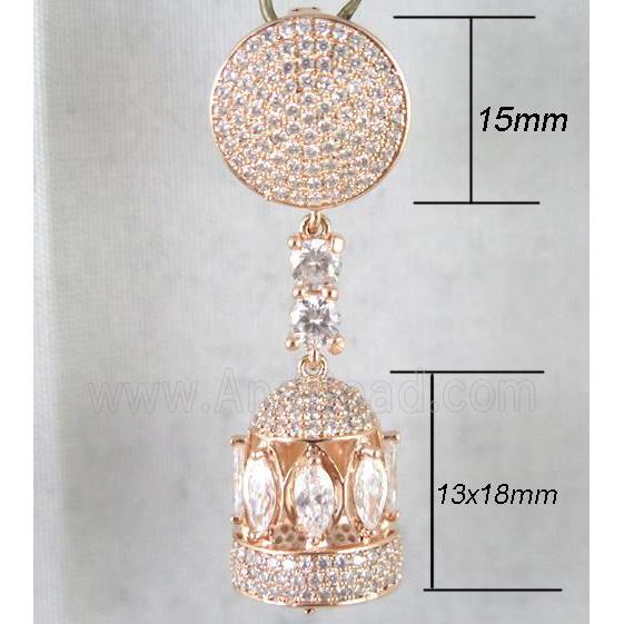 copper pendant paved zircon, rose golden plated