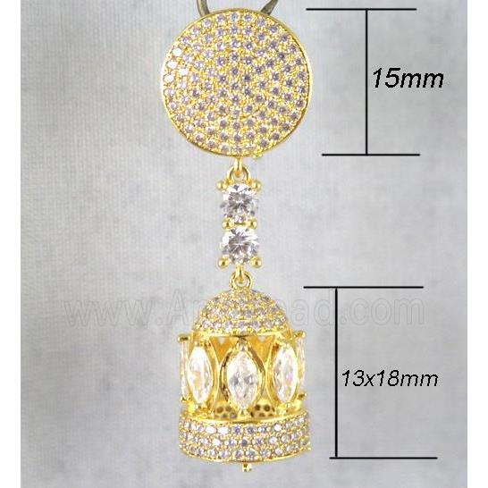 copper pendant paved zircon, gold plated