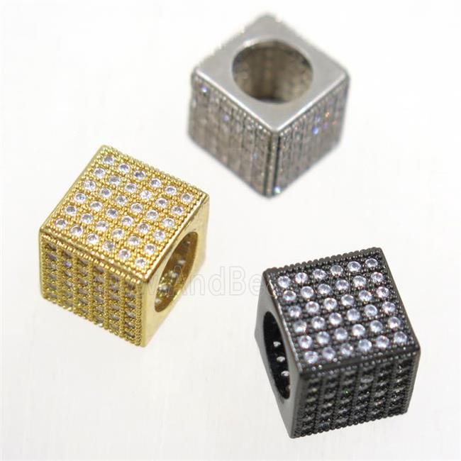 European style copper cube beads paved zircon, mix color