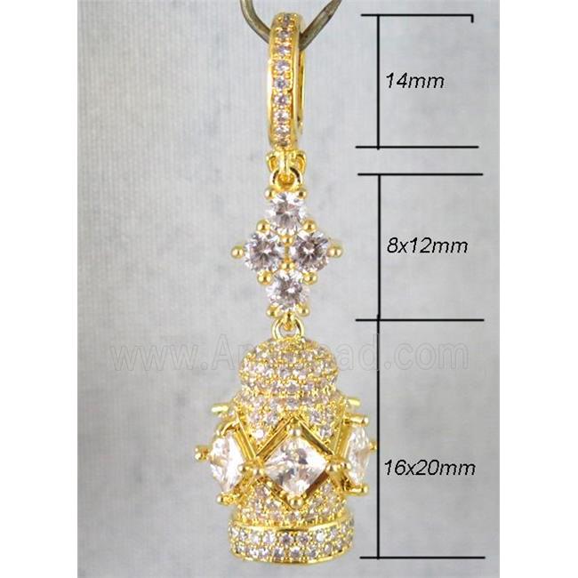 copper pendant paved zircon, gold plated