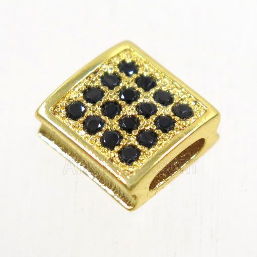 copper square bead paved zircon, gold plated