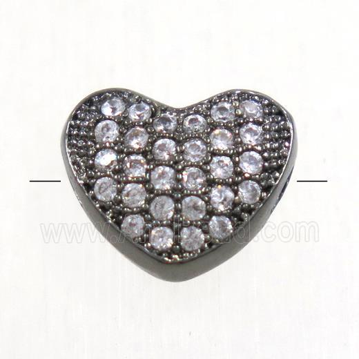 copper heart beads paved zircon, black plated