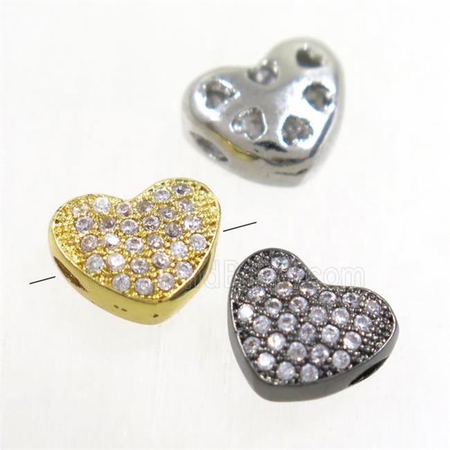 copper heart beads paved zircon, mix color