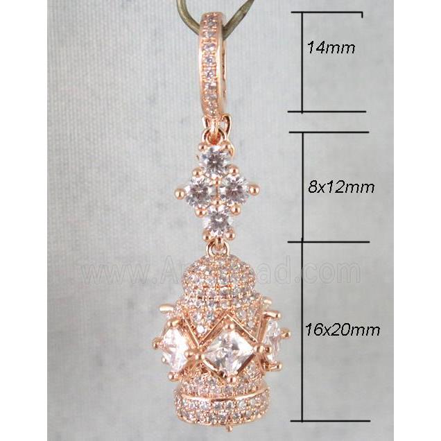 copper pendant paved zircon, rose gold plated
