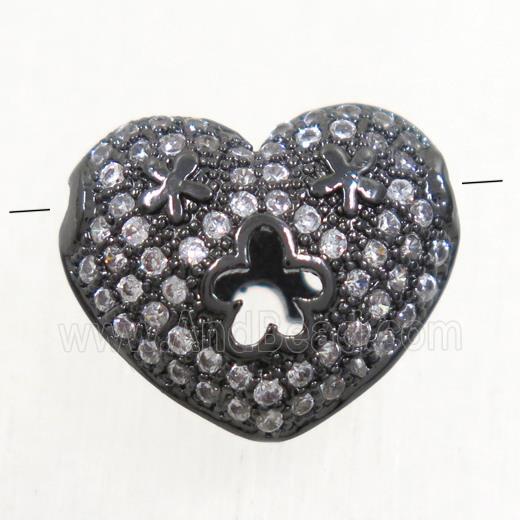 copper heart beads paved zircon, black plated