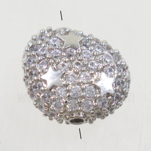 copper potato beads paved zircon, platinum plated