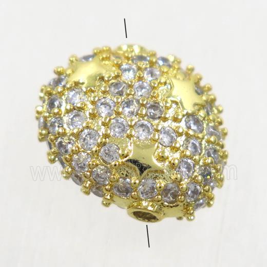 copper potato beads paved zircon, gold plated