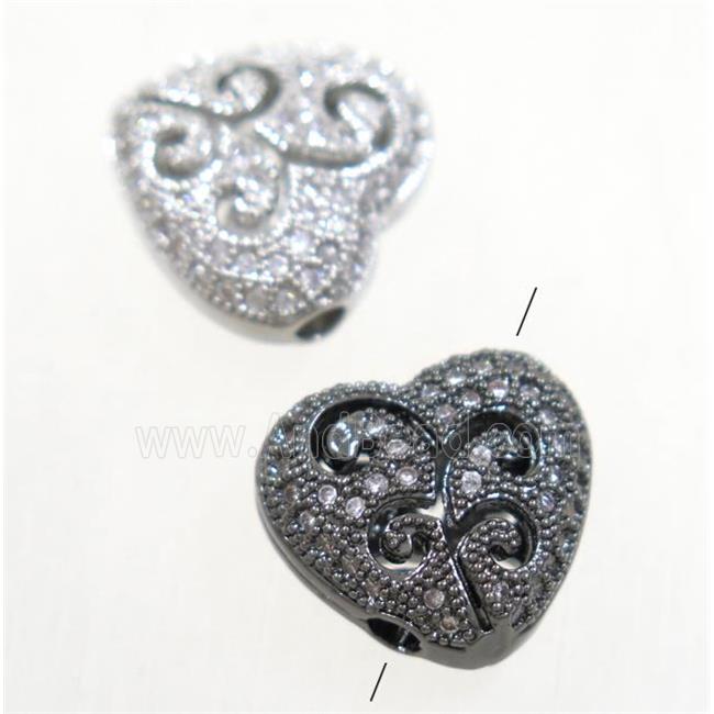copper heart beads paved zircon, mix color