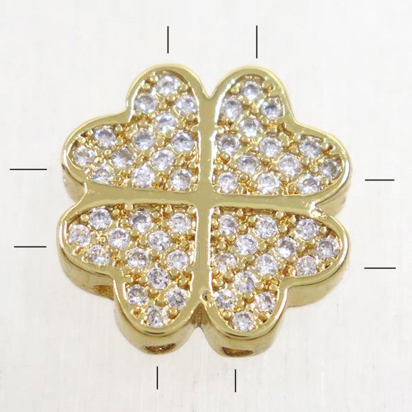 copper bead paved zircon, clover, gold plated