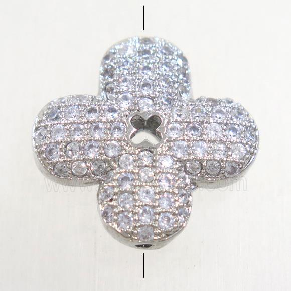 copper beads paved zircon, clover, platinum plated