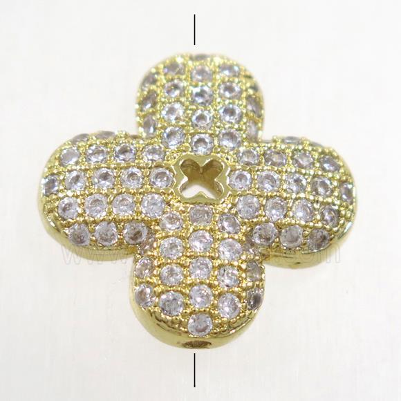 copper beads paved zircon, clover, gold plated