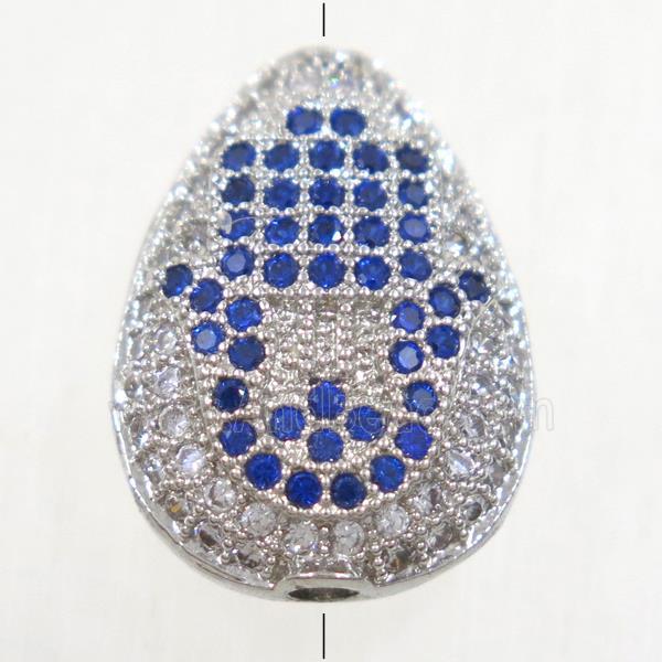 copper teardrop beads paved zircon, platinum plated