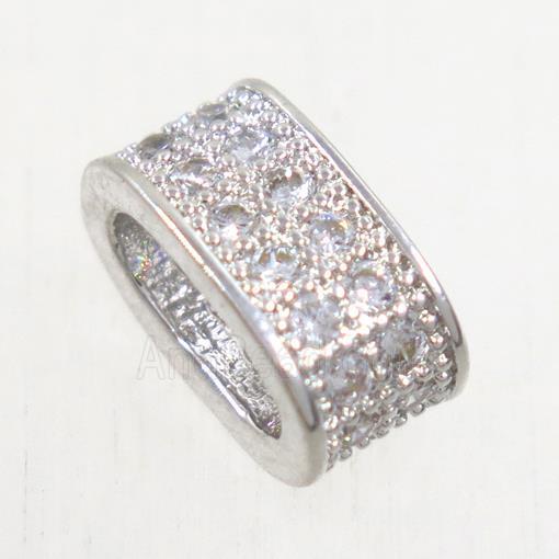 European style copper oval bead paved zircon, platinum plated