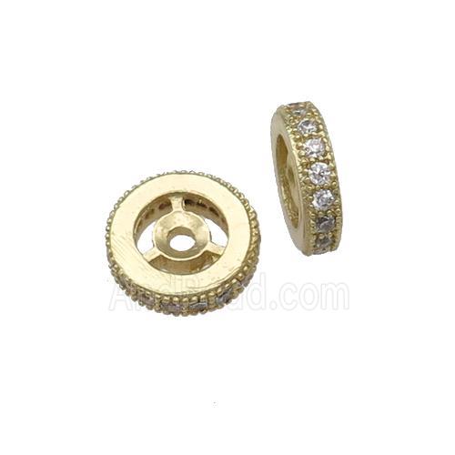 copper spacer beads paved zircon, heishi, gold plated