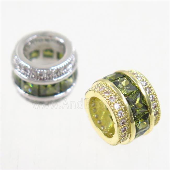 European style copper beads paved zircon, tube, mix color