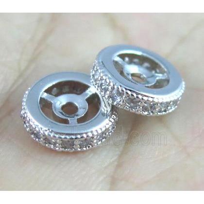 copper spacer beads paved zircon, heishi, platinum plated