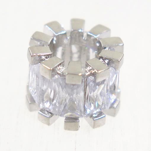 European style copper beads paved zircon, tube, platinum plated