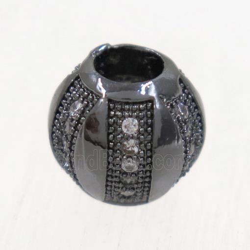 European style copper barrel beads paved zircon, black plated