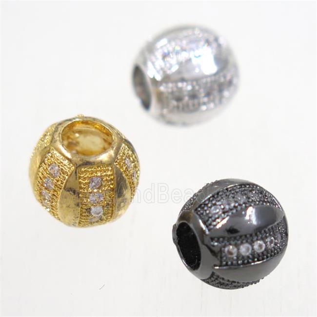 European style copper barrel beads paved zircon, mix color