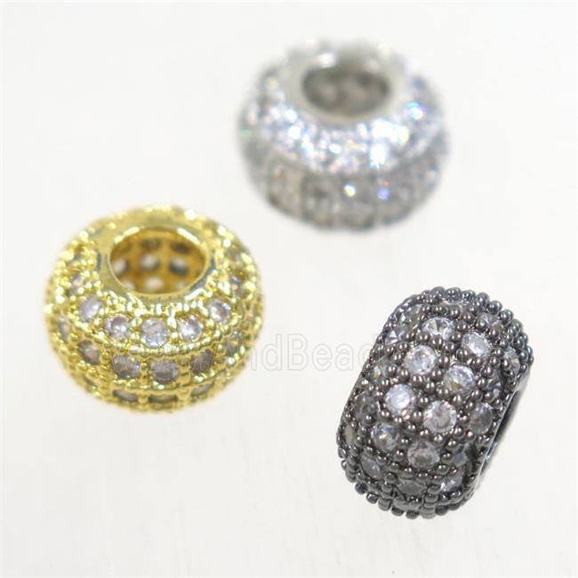 European style copper beads paved zircon, rondelle, mix color