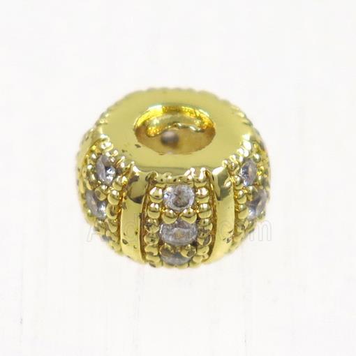 European style copper beads paved zircon, rondelle, gold plated
