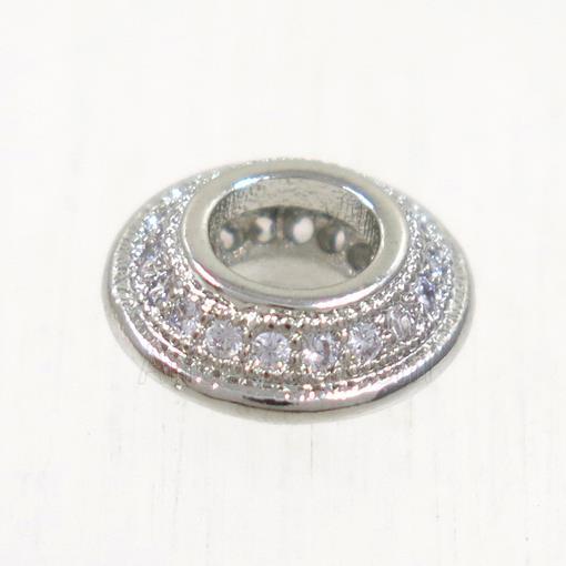 European style copper beads paved zircon, rondelle, platinum plated