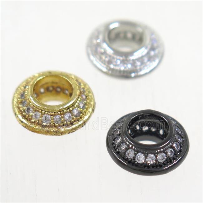 European style copper beads paved zircon, rondelle, mix color