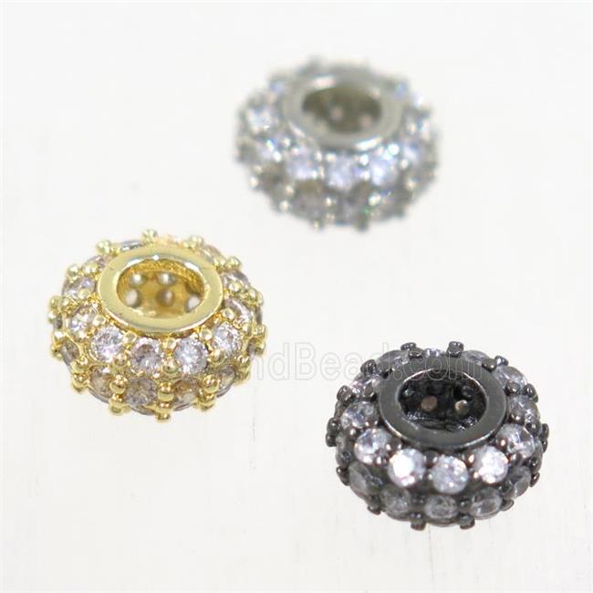 European style copper beads paved zircon, rondelle, mix color
