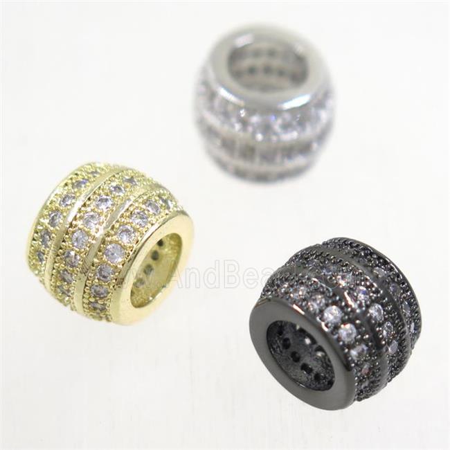 European style copper beads paved zircon, barrel, mix color