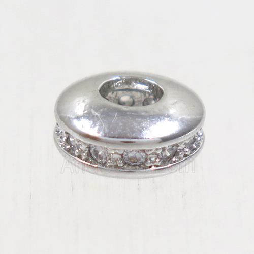 copper bead paved zircon, rondelle, platinum plated