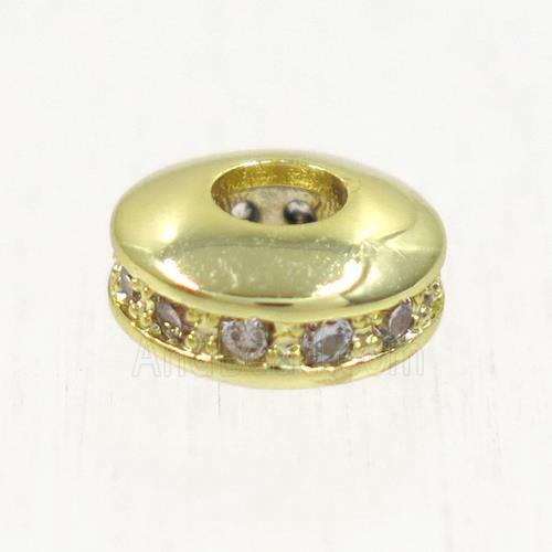 copper bead paved zircon, rondelle, gold plated