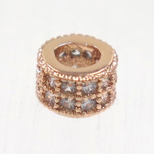 European style copper beads paved zircon, rondelle, rose gold